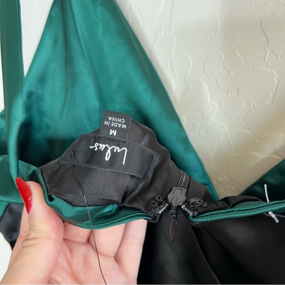 Lulus Modern Moments Green and Black Color Block Satin Midi Dress - Picture 9 of 11